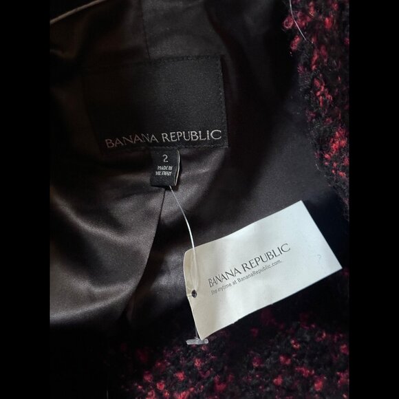 New Banana Republic Jacket 2 / XS Women Black Red Tweed Moto Biker Full Zip Wool - Picture 7 of 9